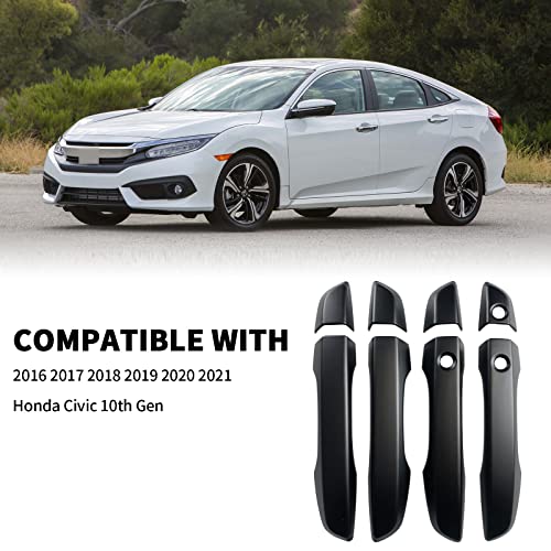 BENXUTO Door Handle Cover Trim Compatible With 10th Gen Honda Civic Sedan Hatchback Coupe Type R 2016 2017 2018 2019 2020 2021 Exterior Door Handles with smart Entry keyhole Matte Black Car Decoration - Image 5