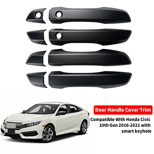 BENXUTO Door Handle Cover Trim Compatible With 10th Gen Honda Civic Sedan Hatchback Coupe Type R 2016 2017 2018 2019 2020 2021 Exterior Door Handles with smart Entry keyhole Matte Black Car Decoration - Image 3