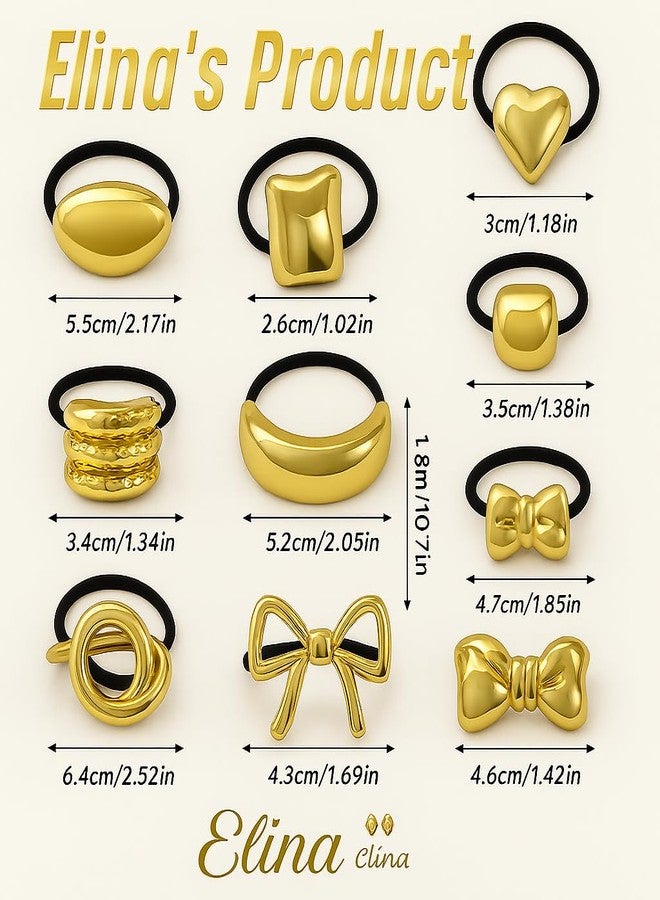 Elina Metal Hair Ties Ponytail Holder Cuffs for Girls & Women, Glossy Elastic, Geometric Design, Head Accessories Fashion Trendy Celebrity Rubber Bands (Gold Color)(Pack of 6 Pcs Random) - Image 2