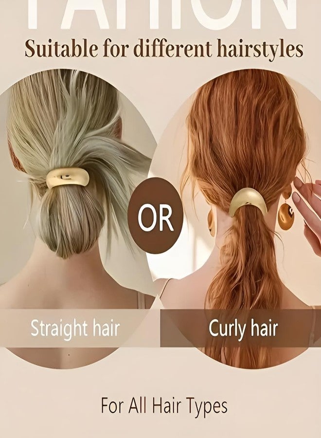 Elina Metal Hair Ties Ponytail Holder Cuffs for Girls & Women, Glossy Elastic, Geometric Design, Head Accessories Fashion Trendy Celebrity Rubber Bands (Gold Color)(Pack of 6 Pcs Random) - Image 4