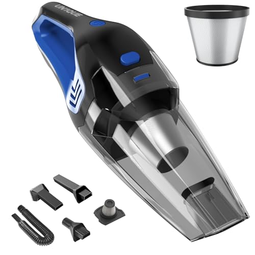 UN1QUE Cordless Car Vacuum Cleaner 2 in 1 - Home and Car, 8000Pa Suction Portable Handheld Vacuum Cleaner for Car Use with Steel Mesh Filter, 650ML Dustbin, 4 Nozzles, USB Rechargeable (Blue) - Image 1