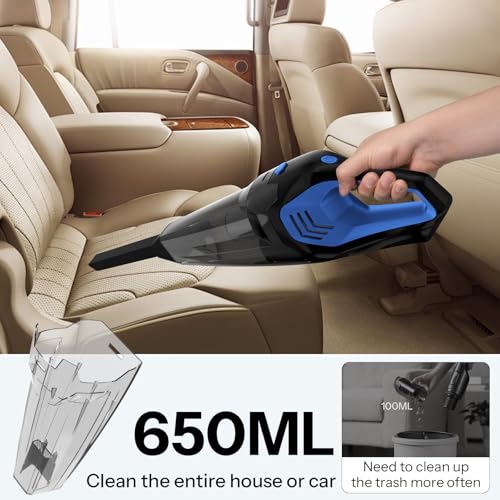 UN1QUE Cordless Car Vacuum Cleaner 2 in 1 - Home and Car, 8000Pa Suction Portable Handheld Vacuum Cleaner for Car Use with Steel Mesh Filter, 650ML Dustbin, 4 Nozzles, USB Rechargeable (Blue) - Image 3