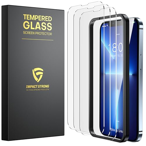ImpactStrong Shatterproof Tempered Glass Screen Protector for iPhone 13 Pro Max [Easy Installation Frame] [Bubble Free] [9H Hardness] [Full Coverage] Case Friendly, 6.7 Inch - (3-Pack) - Image 1