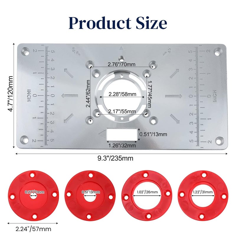 Serplex Premium Aluminum Router Plate for Woodworking Table 8mm Thicken Insert Plate for Makita Routers M37237093703MT370 High Precision with Centering Hole Sleeve Complete Set with Accessories - Image 2