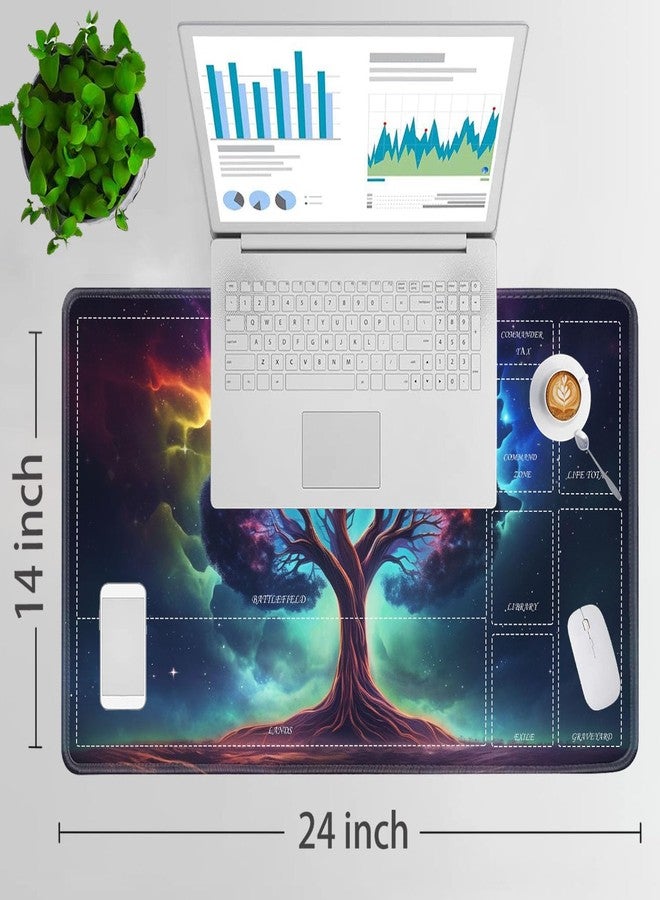 JVGFYNKL for MTG Playmat with Zones, 24 x 14 in Smooth Surface Card Game Playmat, for TCG Playmat with Storage Bag and 6 Dice, Cosmic Tree of Life 2 for MTG Mat Mouse Pad - Image 2