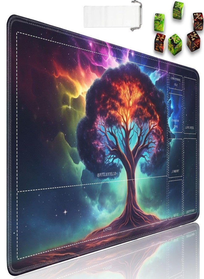 JVGFYNKL for MTG Playmat with Zones, 24 x 14 in Smooth Surface Card Game Playmat, for TCG Playmat with Storage Bag and 6 Dice, Cosmic Tree of Life 2 for MTG Mat Mouse Pad - Image 1