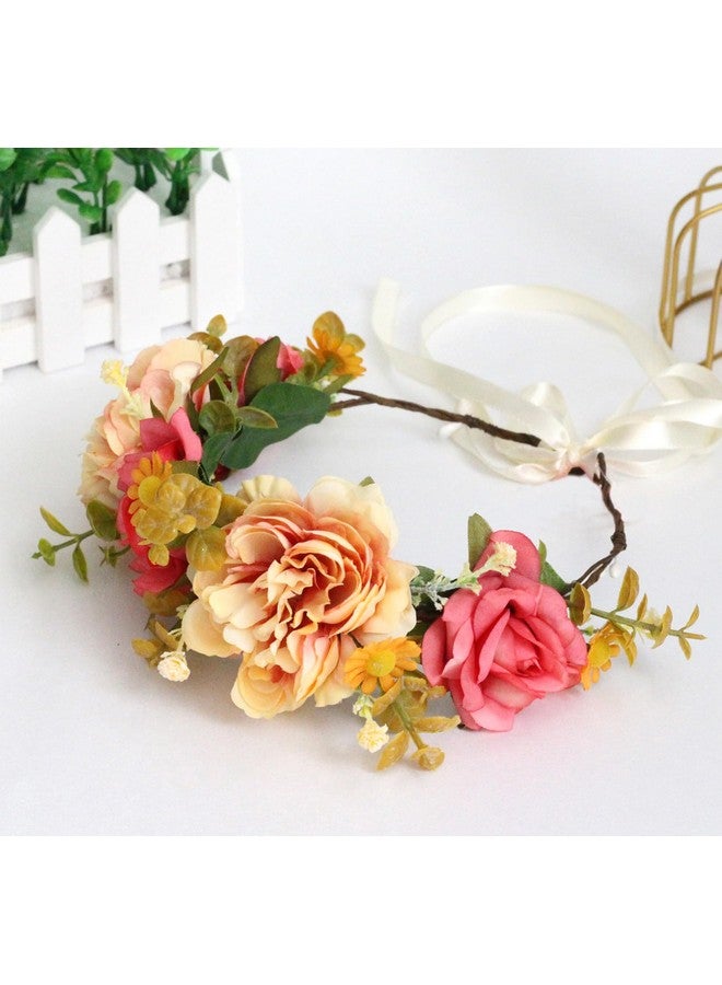 Vivivalue Fairy Floral Crown Woodland Headband Elf Flower Headpiece Forest Elven Circlet For Women Girls Halloween Renaissance Wedding Bridal Cosplay Prom Photo Props Red - Image 2