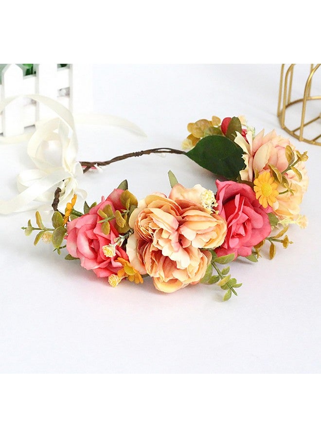 Vivivalue Fairy Floral Crown Woodland Headband Elf Flower Headpiece Forest Elven Circlet For Women Girls Halloween Renaissance Wedding Bridal Cosplay Prom Photo Props Red - Image 3