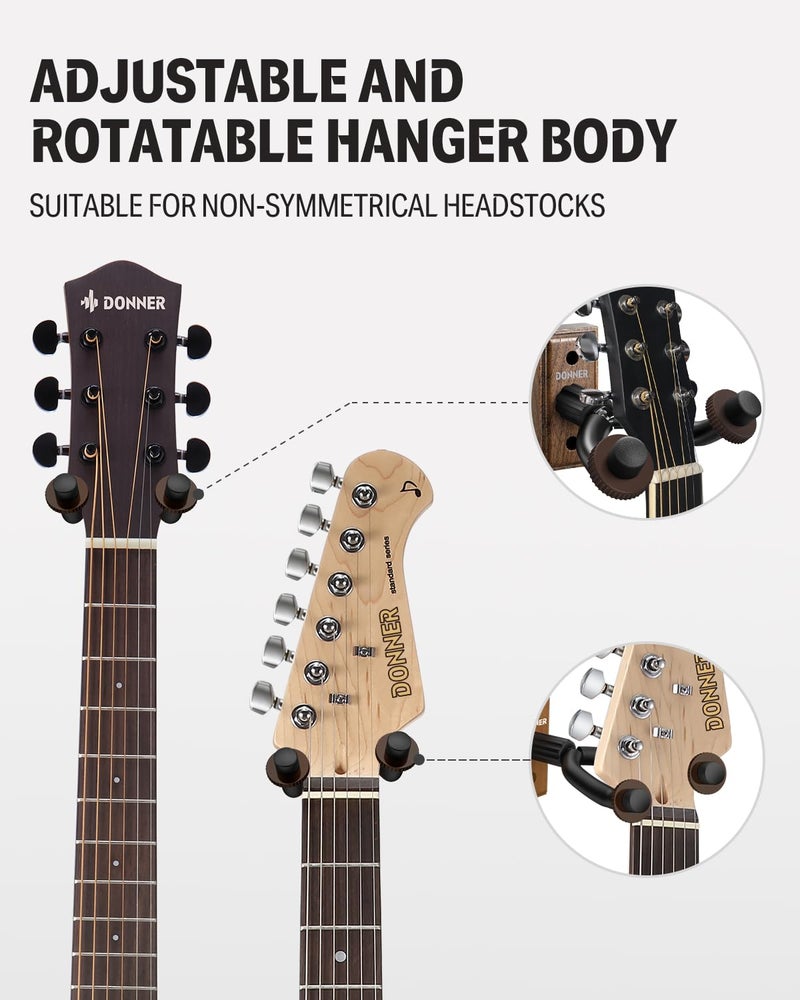 Donner Guitar Wall Mount Hanger 6-Pack, Black Walnut Guitar Wall Holder for Acoustic Electric Guitars, Bass, Folk Ukulele, Violin, Mandolin Banjo and String Instruments - Image 3