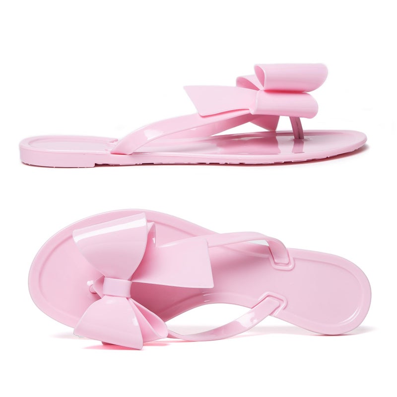Mtzyoa Women Flip Flops Flat Sandals Jelly Bow Beach Rain Cute Dressy Summer Casual Pink Size 6.5 - Image 3