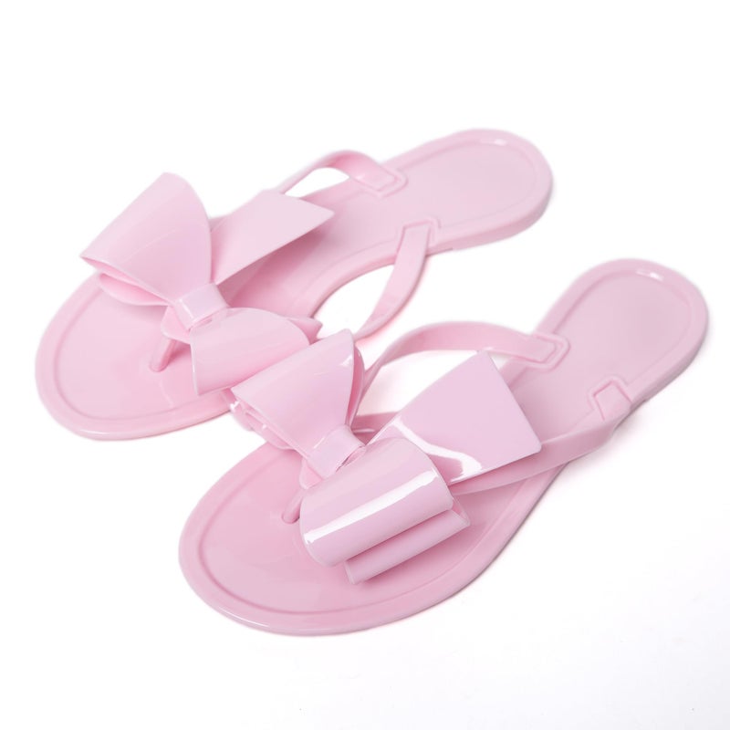 Mtzyoa Women Flip Flops Flat Sandals Jelly Bow Beach Rain Cute Dressy Summer Casual Pink Size 6.5 - Image 4