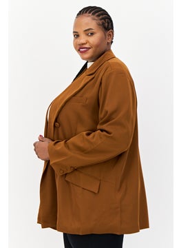 The Frolic Women Oversized Fit Plain Casual Blazer, Brown  - Image 2