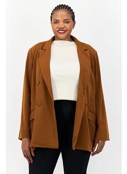The Frolic Women Oversized Fit Plain Casual Blazer, Brown  - Image 1