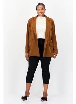 The Frolic Women Oversized Fit Plain Casual Blazer, Brown  - Image 4