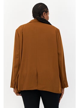 The Frolic Women Oversized Fit Plain Casual Blazer, Brown  - Image 3