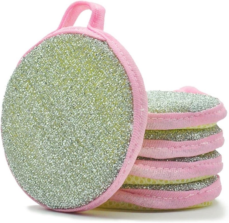 Double Sided Dishwashing Sponges 5Pcs Pink Kitchen Cleaning Scrubber - Image 1