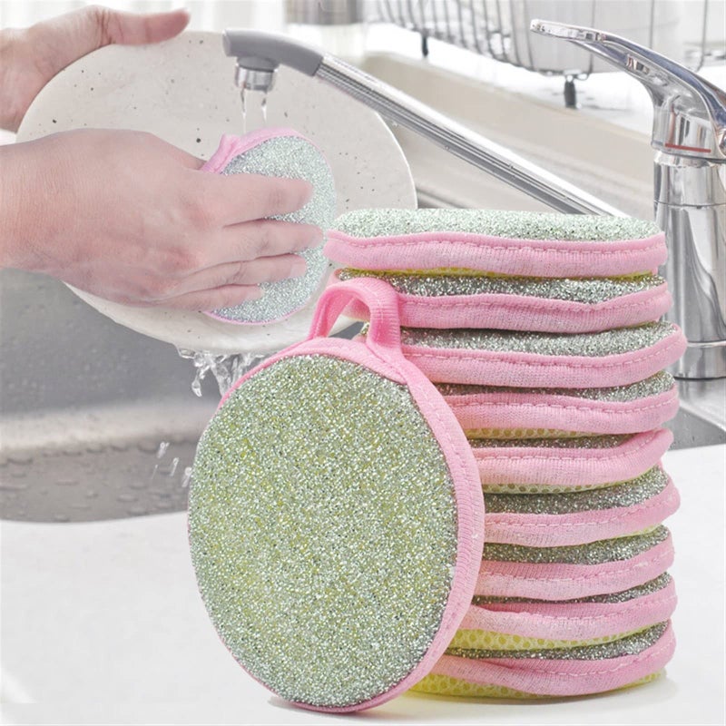 Double Sided Dishwashing Sponges 5Pcs Pink Kitchen Cleaning Scrubber - Image 3
