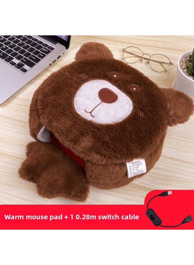 Winter Heating Hand Warmer Mouse Pad With Wrist Winter Mouse Cover Warm Computer Men's Fleece-lined Thickened Gloves-Pattern:Cute Bear + Send An Extra Switch Cord  - Image 1