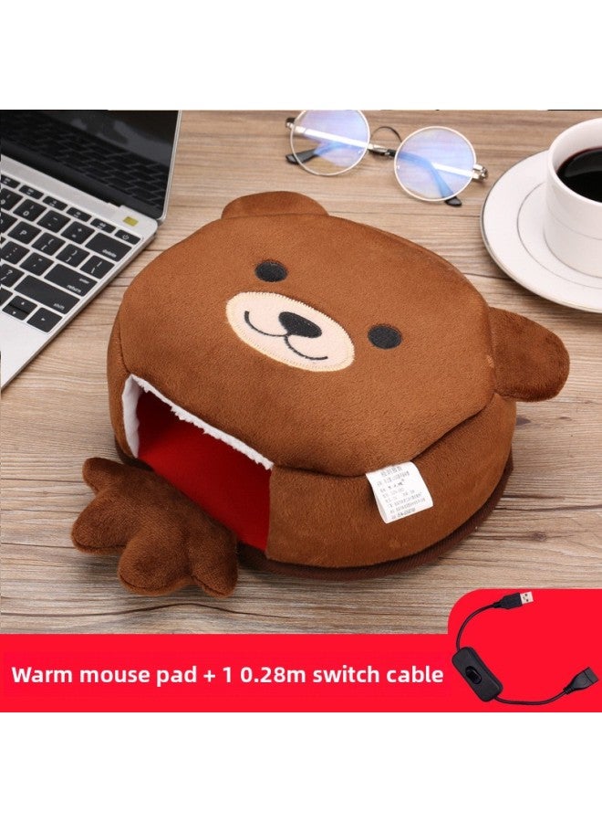 Winter Heating Hand Warmer Mouse Pad With Wrist Winter Mouse Cover Warm Computer Men's Fleece-lined Thickened Gloves-Pattern:Cute Bear + Send An Extra Switch Cord  - Image 2