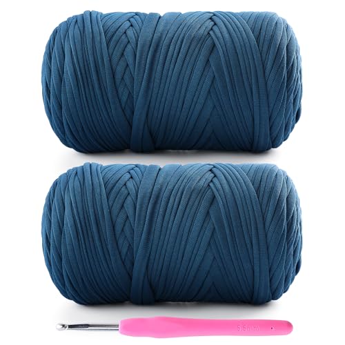 Lpalats 2 Pack T-Shirt Yarn for Crochet - 800 g/260 yds, Soft Elastic Fabric, Denim Blue - Image 1