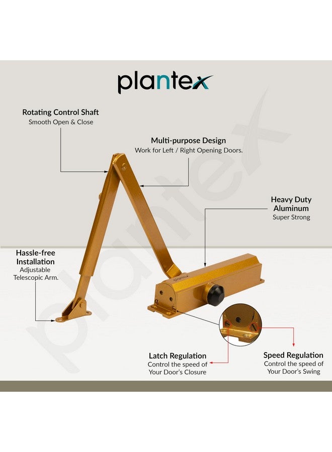 Plantex Heavy Duty Door Closer/Aluminium Door Closer for Wooden Door/75kg Hydraulic Door Closer for Home/Office/Hotel/Wide 180 Degree Opening (ISO 9001 Certified) - Golden - Image 3