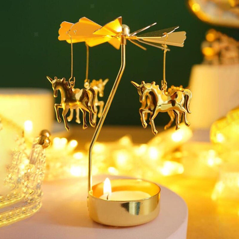 4EVERHOPE Valentine Gift for Women, Rotating Candle Holder, Gold Spining Tealight Candle Holder for Birthday, Wedding, Mother's Day, Party Table Decor (Unicorn) - Image 1