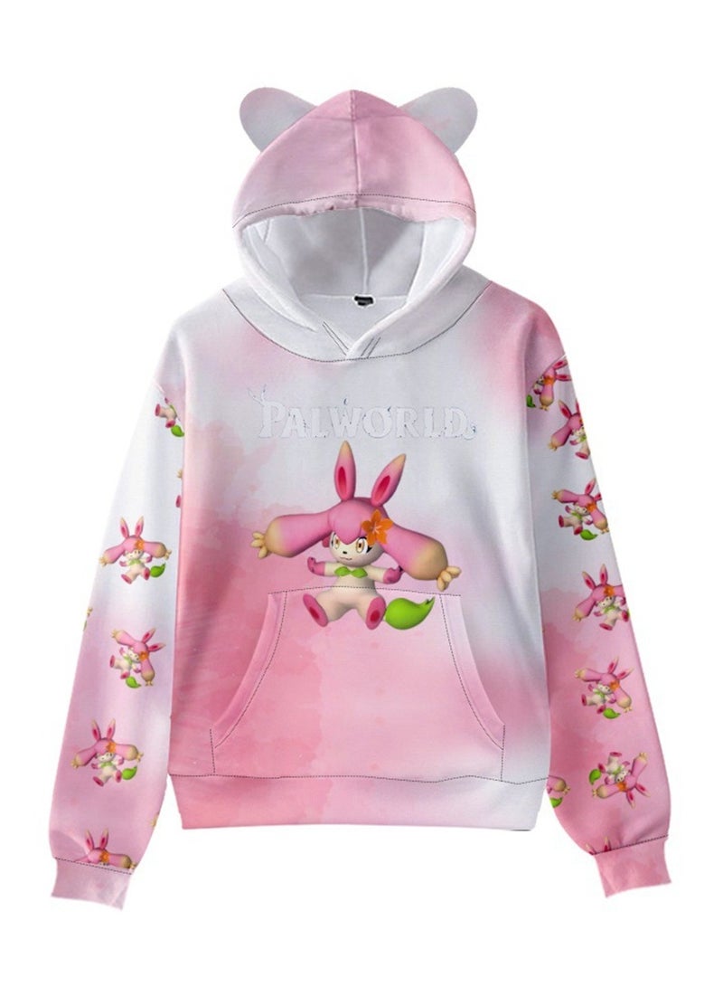 Palworld Phantom Beast Pallu 3D Digital Printing Cat Ears Hooded Sweatshirt - Image 1