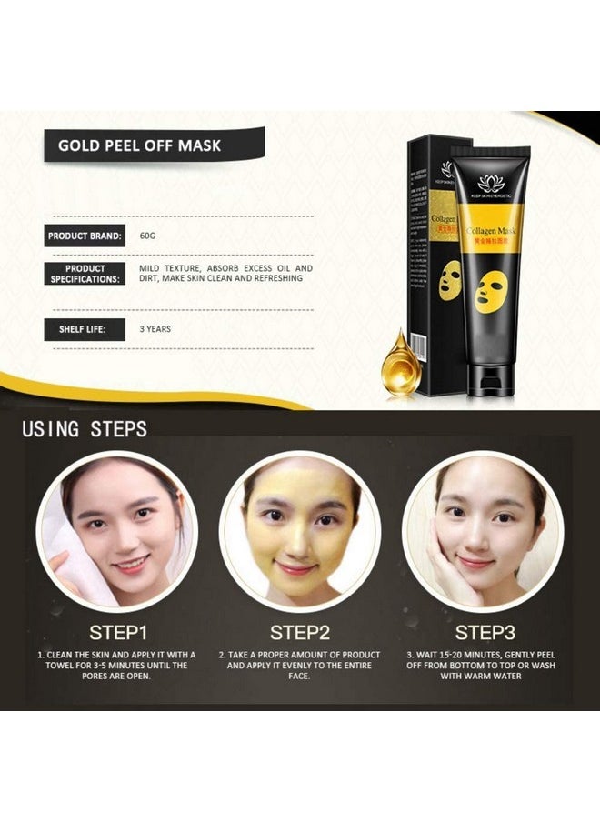 KlsyChry 24K Gold Mask Collagen Peel Off Face Mask Blackhead Remover Facial Mask Mud Anti Wrinkle Skin Care Face Lifting Firming Moisturize 60G  - Image 2
