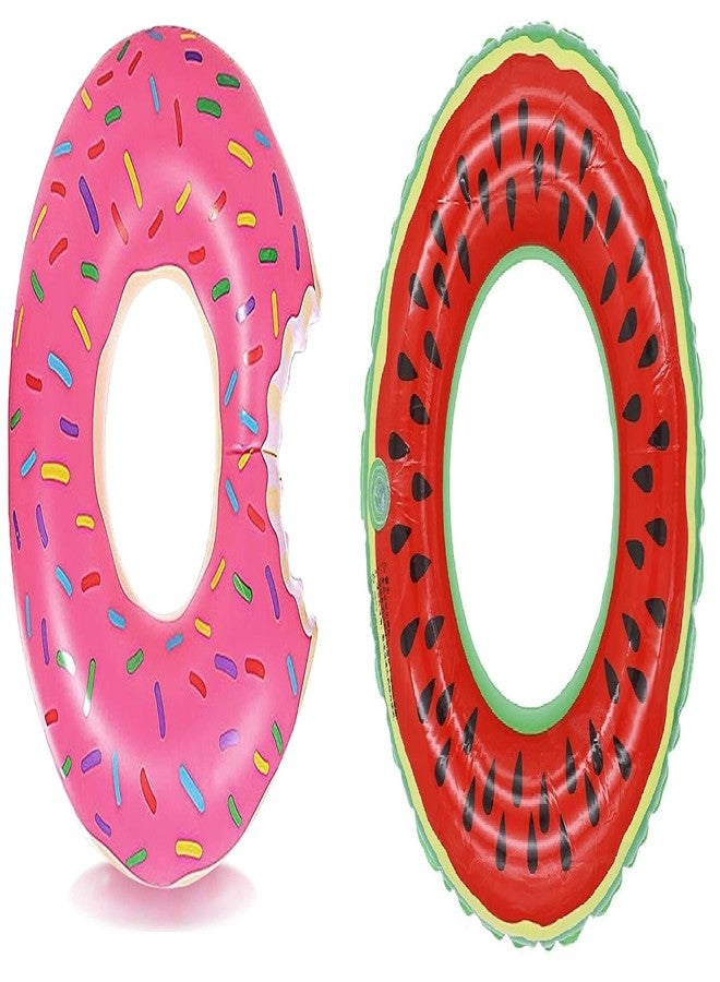 VENDICS Inflatable Pool Floats Swim Tubes Rings(2 Pack), Big Beach Swimming Toys for Kids Raft Floaties Toddlers (Fruit Swimming Tubes + Donut Swimming Tube) 3-5 Year - Image 1