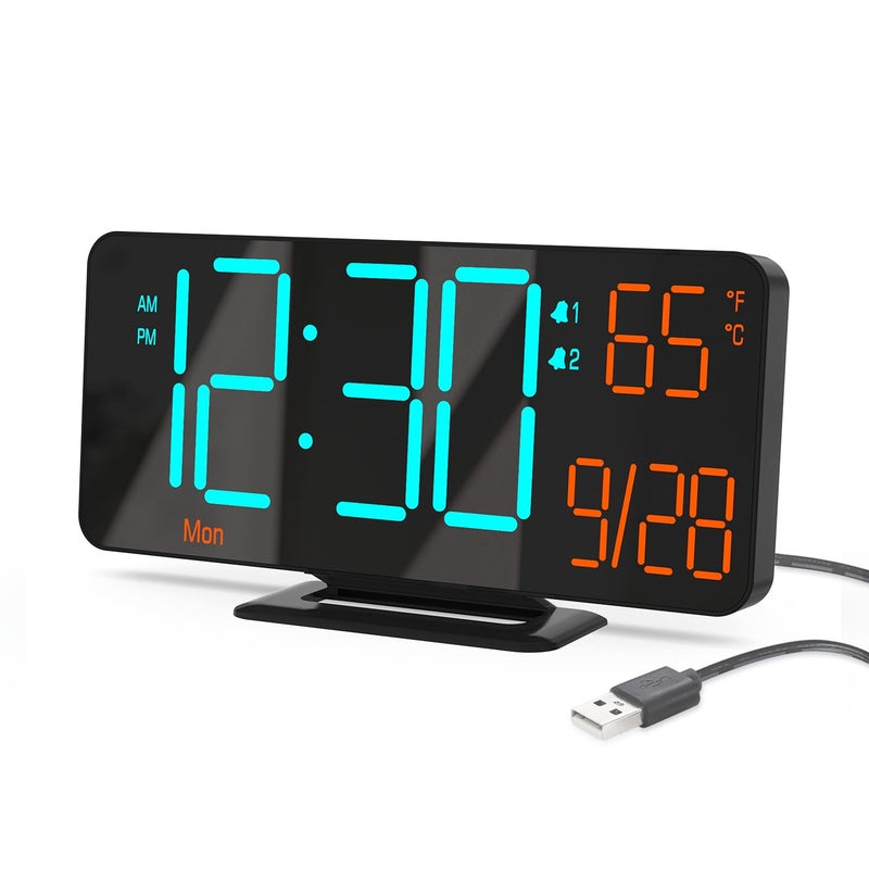 KOSUMOSU Alarm Clocks for Bedrooms 67 Black Small Digital Clock LED Desk Alarm Clock with Auto DimmingSeconds Day of Week Indoor TemperatureClocks for Living Room