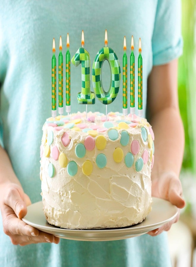 Zlongron 14 Pieces Birthday Cake Candles, Green Pixel Theme Birthday Candles, Suitable for Boys and Girls Birthdays, Gatherings, Parties, Celebrations Good Decoration Supplies (Number 10) - Image 5