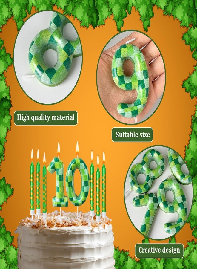 Zlongron 14 Pieces Birthday Cake Candles, Green Pixel Theme Birthday Candles, Suitable for Boys and Girls Birthdays, Gatherings, Parties, Celebrations Good Decoration Supplies (Number 10) - Image 3