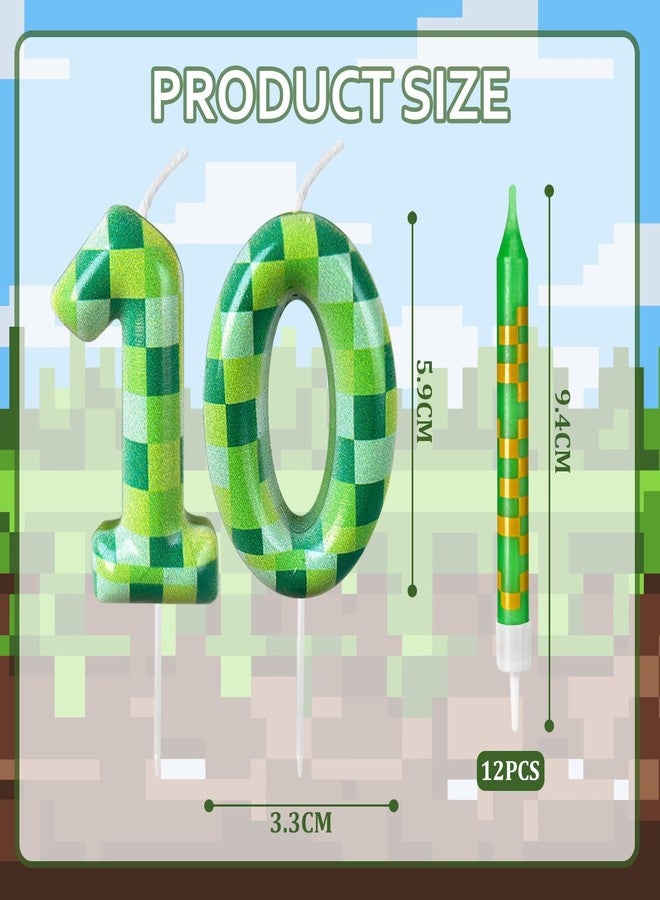 Zlongron 14 Pieces Birthday Cake Candles, Green Pixel Theme Birthday Candles, Suitable for Boys and Girls Birthdays, Gatherings, Parties, Celebrations Good Decoration Supplies (Number 10) - Image 2