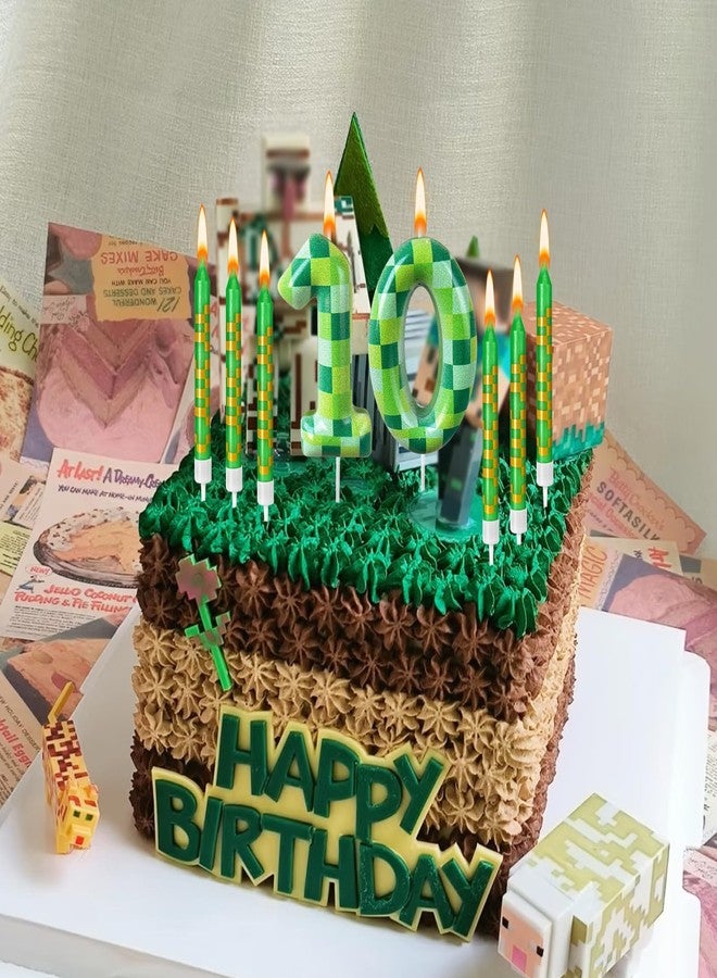 Zlongron 14 Pieces Birthday Cake Candles, Green Pixel Theme Birthday Candles, Suitable for Boys and Girls Birthdays, Gatherings, Parties, Celebrations Good Decoration Supplies (Number 10) - Image 4