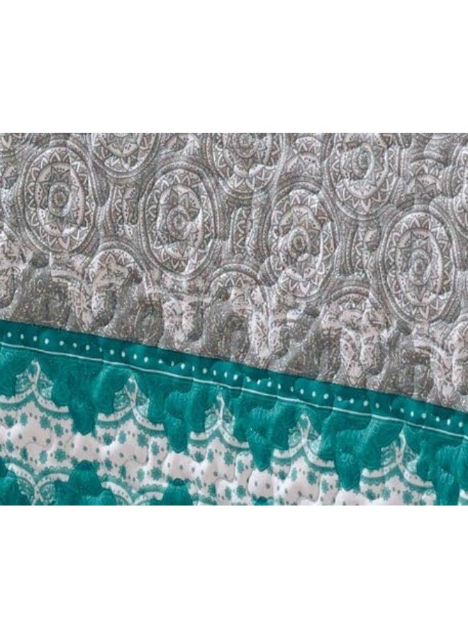 MK Home مجموعة Mk 3 قطع غطاء سرير ملكي/كاليفورنيا ملكي حجم كبير 118" × 95" أزرق تركوازي تصميم ساحلي أنيق رمادي أخضر أبيض # أوسلو أزرق تركوازي - Image 2
