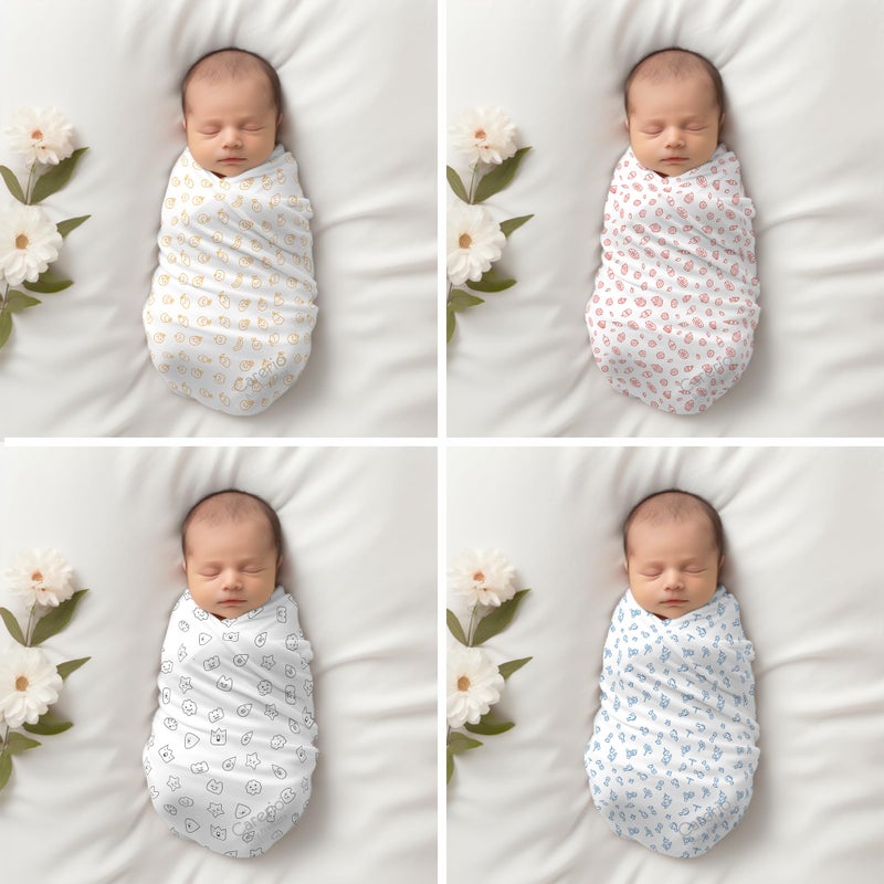 CARERIO 100% Mulmul Baby Swaddle Set, Pack of 4, Printed Breathable & Anti Allergic Swaddle Wrap for New Born Baby, Size-114cm x 92cm (446), 0-18 Month+ (04) - Image 2