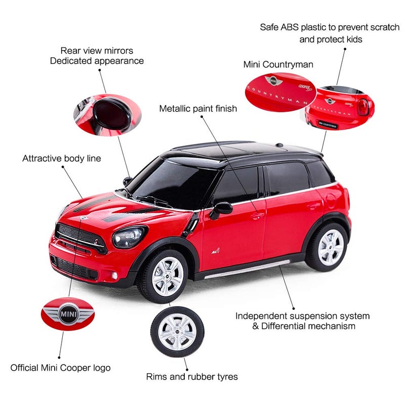 RASTAR BMW 1:24 RC Cars Remote Control Mini Cooper Countryman Model Car Toy Mini Cooper Car for Kids, Red - Image 5