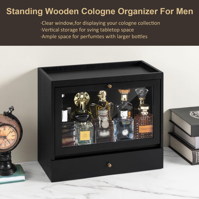 Emfogo Cologne Organizer for Men, Solid Wood Perfumes Organizer for Men Dresser, Large Capacity Dustproof Cologne Holder with Drawer Storage Perfume Stand Organizer, Ideal Gift for Loved ones - Image 5