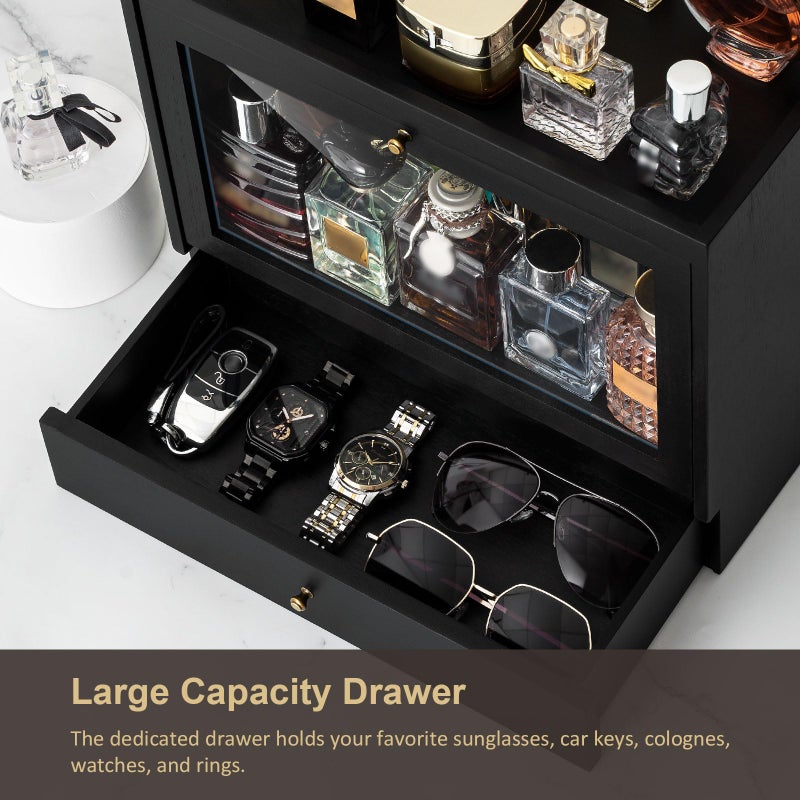 Emfogo Cologne Organizer for Men, Solid Wood Perfumes Organizer for Men Dresser, Large Capacity Dustproof Cologne Holder with Drawer Storage Perfume Stand Organizer, Ideal Gift for Loved ones - Image 3