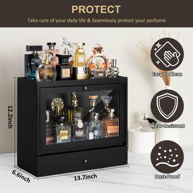 Emfogo Cologne Organizer for Men, Solid Wood Perfumes Organizer for Men Dresser, Large Capacity Dustproof Cologne Holder with Drawer Storage Perfume Stand Organizer, Ideal Gift for Loved ones - Image 4