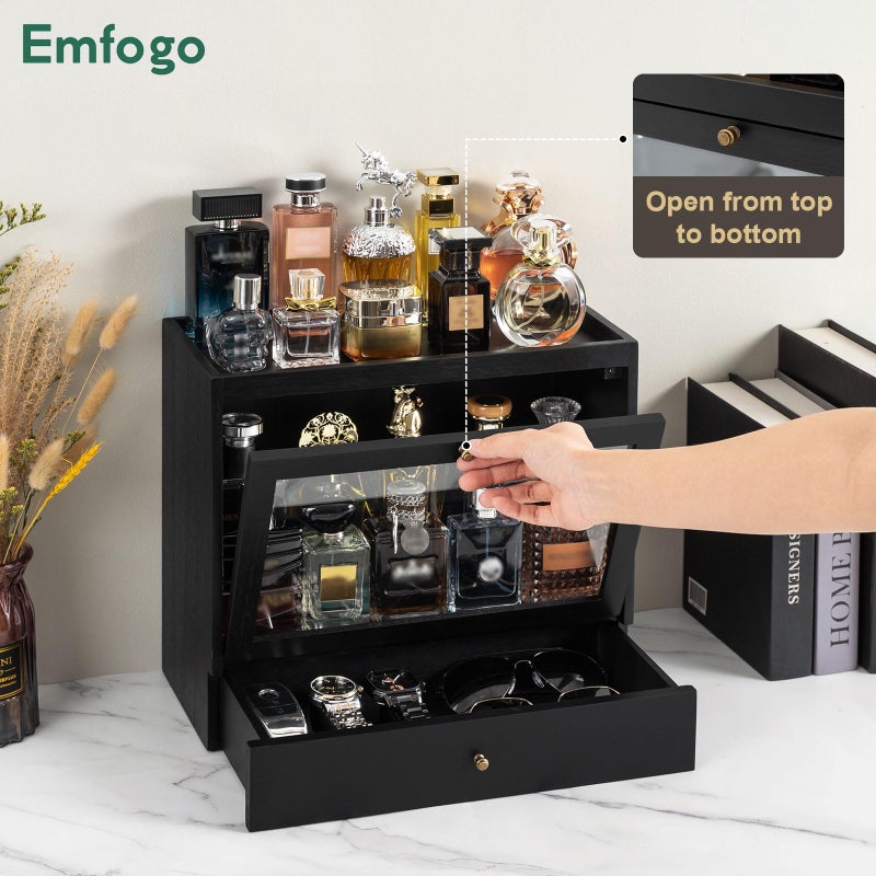 Emfogo Cologne Organizer for Men, Solid Wood Perfumes Organizer for Men Dresser, Large Capacity Dustproof Cologne Holder with Drawer Storage Perfume Stand Organizer, Ideal Gift for Loved ones - Image 2