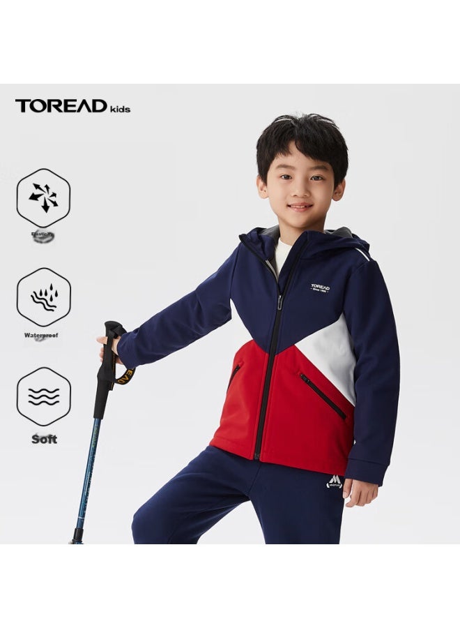 Toread Flagship Children's Jacket For Boys, Autumn And Winter Style, Warm And Windproof Soft Shell Sportswear, Energetic Red, Size 140 - Image 1