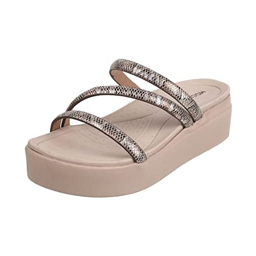 Mochi Women Beige Wedge Heel Comfort Sandal UK/7 EU/40 (34-97) - Image 1
