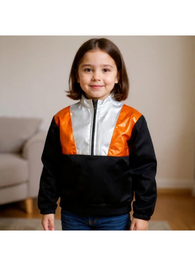 Shein Kids Half Zip Sweatshirt – Unisex Metallic Color Block Winter Top - Image 1