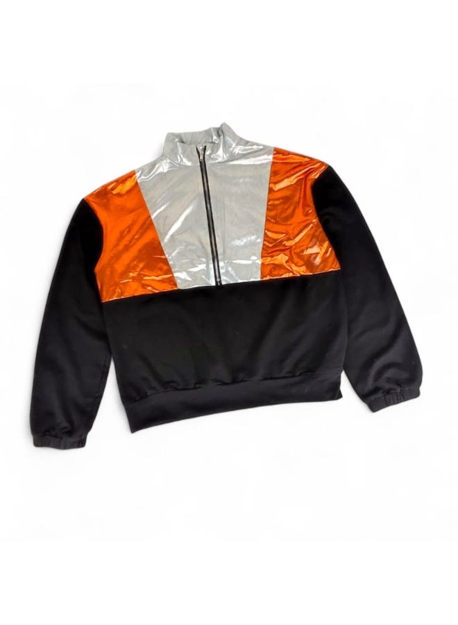 Shein Kids Half Zip Sweatshirt – Unisex Metallic Color Block Winter Top - Image 3