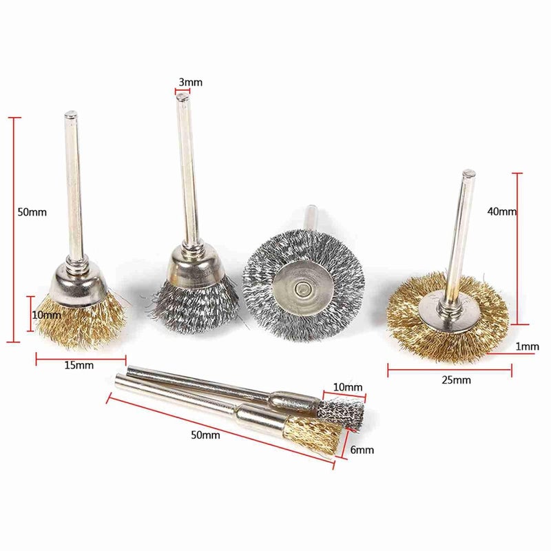 Pssopp 36Pcs Wire Brush Set, Brass and Steel Wire Brushes for Rust Removal and Polishing with 1/4 Inch Shank for Drill Angle Grinder Tools - Image 2