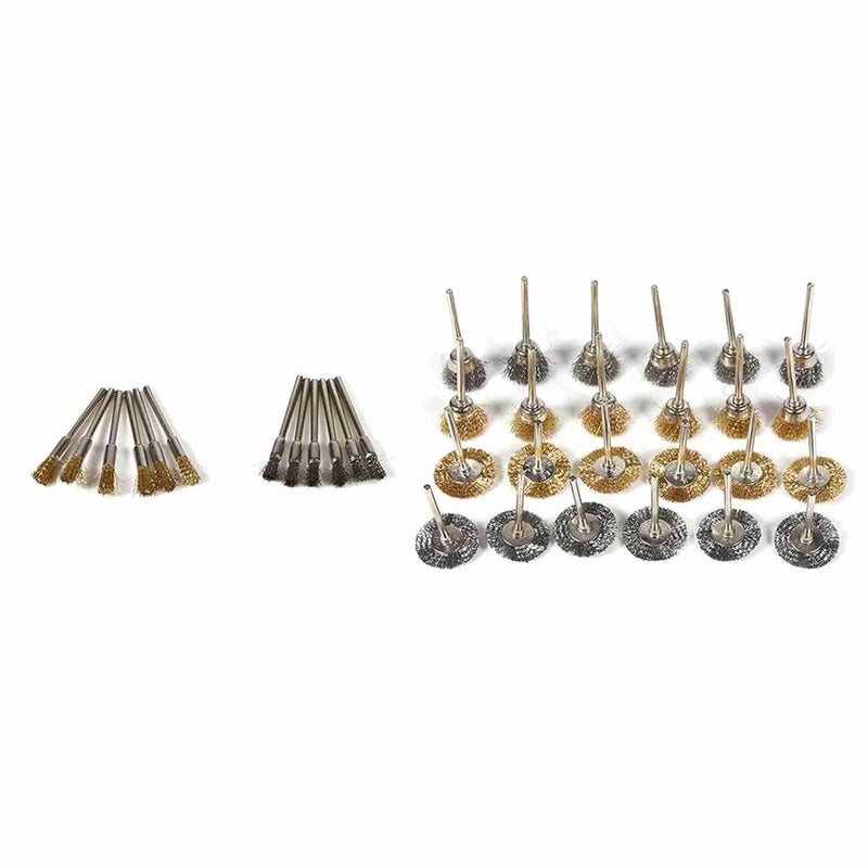 Pssopp 36Pcs Wire Brush Set, Brass and Steel Wire Brushes for Rust Removal and Polishing with 1/4 Inch Shank for Drill Angle Grinder Tools - Image 1