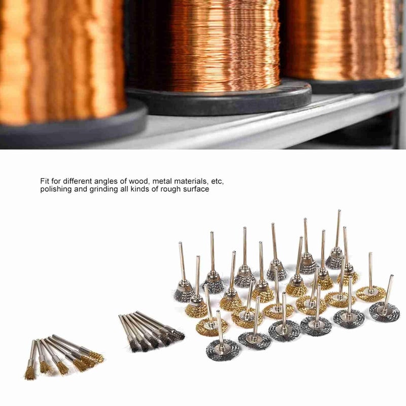 Pssopp 36Pcs Wire Brush Set, Brass and Steel Wire Brushes for Rust Removal and Polishing with 1/4 Inch Shank for Drill Angle Grinder Tools - Image 4