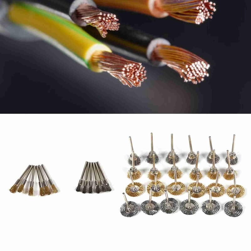 Pssopp 36Pcs Wire Brush Set, Brass and Steel Wire Brushes for Rust Removal and Polishing with 1/4 Inch Shank for Drill Angle Grinder Tools - Image 5