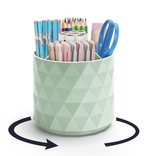 minimaliving Desk Organizer,Sparkling Diamond-like Pen Holder for Desk 360°Rotating Office Accessories,Pencil Cup with 5 Compartments Storage Box Caddy for Office,School,Home,Art Supply(Green) - Image 1